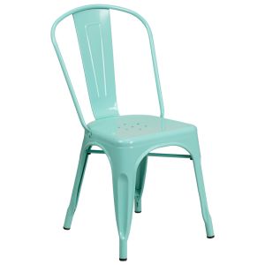HUSKY Seating 500 LB Bistro Style Metal Indoor-Outdoor Stackable Chair-Mint Green
