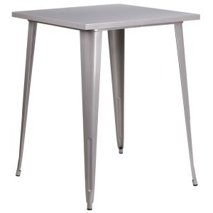 HUSKY Seating® 31.5" Square Bar Height Indoor-Outdoor Metal Restaurant Table-Silver
