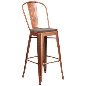 HUSKY Seating 30" High Copper Metal Barstool with Back and Wood Seat