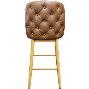 Amata 300 LB Metal Frame Bar Stool - Natural Clear Coat Faux Woodgrain Frame Finish - Buckskin Vinyl Tufted Bucket Seat