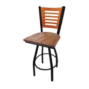 5 Line Wood Back Swivel 300 LB Counter Height Stool, Cherry Back, Reclaimed Wood Seat