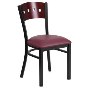 HUSKY Seating Mahogany Wood Four Square Back 500 LB Restaurant Chair-Burgundy