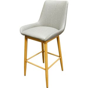 Amata 300 LB Metal Frame Bar Stool - Natural Clear Coat Faux Woodgrain Frame Finish - Light Moss Upholstered Bucket Seat