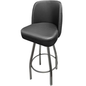 Tufted Back Bucket 500 LB Bar Stool - Black Vinyl with Clear Coat Swivel Frame