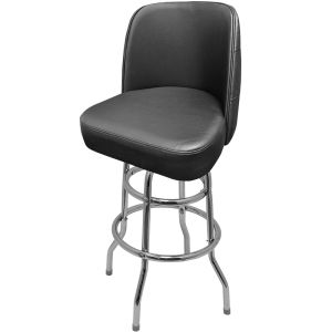 Tufted Back Bucket 500 LB Bar Stool - Black Vinyl with Double Rung Chrome Swivel Frame