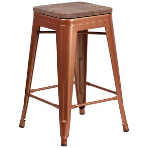 HUSKY Seating 500 LB 24" High Backless Copper Counter Height Stool with Square Wood Seat