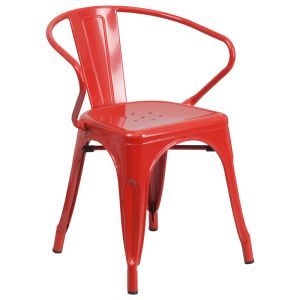 HUSKY Seating 500 LB Stackable Indoor-Outdoor Mid-Back Bistro Style Metal Chair-Red