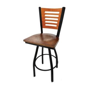 5 Line Wood Back Swivel 300 LB Counter Height Stool, Cherry Back, Walnut Wood Seat