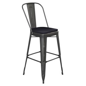 HUSKY Seating 500 LB Commercial Grade 30" High Black Metal Indoor-Outdoor Barstool with Back with Black Poly Resin Wood Seat