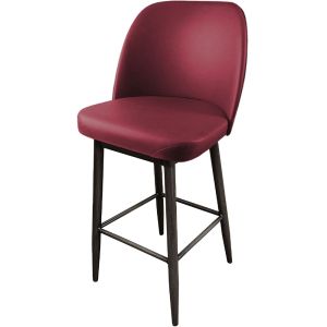 Amata 300 LB Metal Frame Bar Stool - Driftwood Faux Woodgrain Frame Finish - Wine Vinyl Standard Bucket Seat