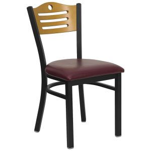HUSKY Seating Heavy Duty 500 LB Restaurant Chair with Natural Wood Slat Design Back-Burgundy