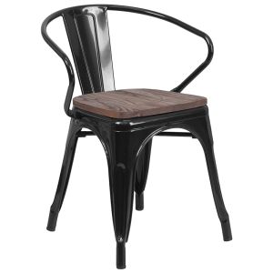 HUSKY Seating 500 LB Black Metal Chair with Wood Seat and Arms