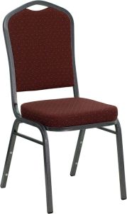 HUSKY Seating® 500 LB Burgundy Patterned Fabric Stacking Restaurant Chair with Silver Frame