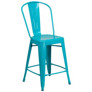 HUSKY Seating 500 LB Counter Height 24" Indoor-Outdoor Metal Bar Stool-Crystal Teal-Blue