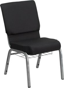 HUSKY Seating® 800 LB Heavy Duty Fabric Auditorium Chair With Book Pouch & Communion Cup Holder-Silver Vein, Black