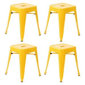 4 PACK - HUSKY Seating 250 LB 18" Table Height Stackable Backless Metal Indoor Restaurant Stool - Yellow