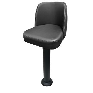 Tufted Back Bucket Seat 300 LB Floor Mount Black Pedestal Stool, Bar Height, Black