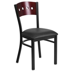 HUSKY Seating Mahogany Wood Four Square Back 500 LB Restaurant Chair-Black