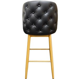 Amata 300 LB Metal Frame Bar Stool - Natural Clear Coat Faux Woodgrain Frame Finish - Black Vinyl Tufted Bucket Seat