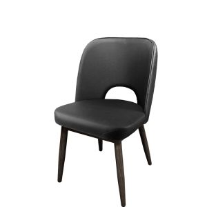 Amata 300 LB Metal Frame Chair - Driftwood Faux Woodgrain Frame Finish - Black Vinyl Cutout Bucket Seat
