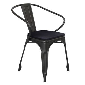 HUSKY Seating 500 LB Commercial Grade Black Metal Indoor-Outdoor Chair with Arms with Black Poly Resin Wood Seat