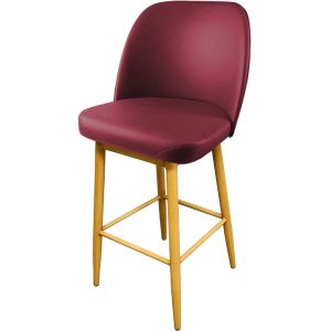 Amata 300 LB Metal Frame Bar Stool - Natural Clear Coat Faux Woodgrain Frame Finish - Wine Vinyl Standard Bucket Seat