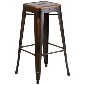 HUSKY Seating 500 LB Distressed 30" Indoor-Outdoor Stacking Metal Bar Stool with Square Seat-Copper