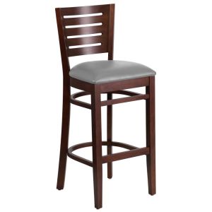 HUSKY Seating 800 LB Slat Back Walnut Wooden Restaurant Bar Stool with Custom Vinyl Seat