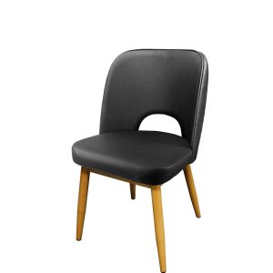 Amata 300 LB Metal Frame Chair - Natural Clear Coat Faux Woodgrain Frame Finish - Black Vinyl Cutout Bucket Seat