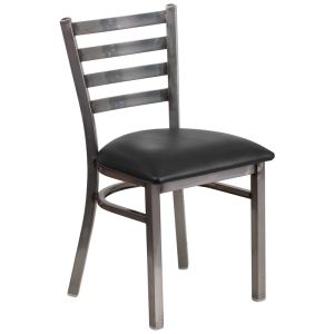 HUSKY Seating 500 LB Clear Coated Metal Ladder Back Restaurant Chair with Vinyl Seat - Black