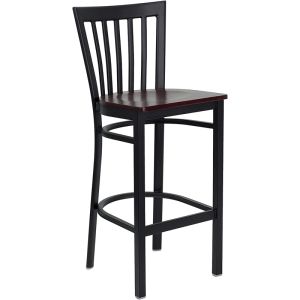 HUSKY Seating Heavy Duty 500 LB Metal Bar Stool with School House Back & Wood Seat-Mahogany Wood