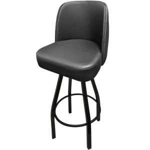 Tufted Back Bucket 500 LB Bar Stool - Black Vinyl with Black Powder Coat Swivel Frame