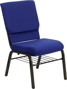 HUSKY Seating® 800 LB Heavy Duty Ganging Auditorium Chair - Gold Vein & Book Rack-Navy Blue
