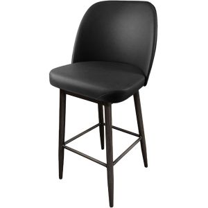 Amata 300 LB Metal Frame Bar Stool - Driftwood Faux Woodgrain Frame Finish - Black Vinyl Standard Bucket Seat
