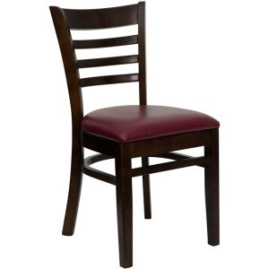 HUSKY Seating Ladder Back Wood 800 LB Restaurant Chair with Walnut Finish & Vinyl Seat-Burgundy