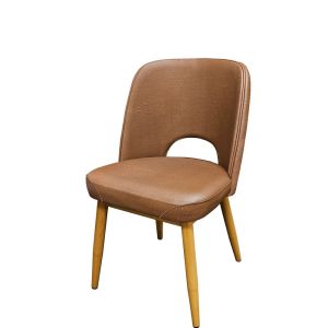 Amata 300 LB Metal Frame Chair - Natural Clear Coat Faux Woodgrain Frame Finish - Buckskin Vinyl Cutout Bucket Seat
