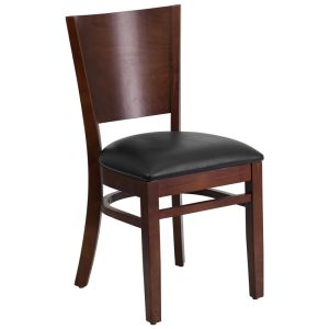 HUSKY Seating 800 LB Solid Back Walnut Finish Wooden Restaurant Chair with Vinyl Seat-Black