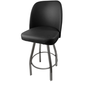Heavy Duty 500 LB Swivel Bucket Bar Stool with Clear Coat Frame - Counter Height - Black Vinyl