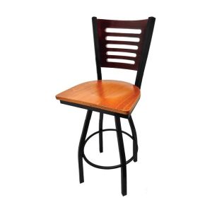5 Line Wood Back Swivel 300 LB Counter Height Stool, Mahogany Back, Cherry Wood Seat