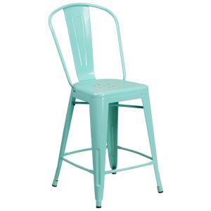 HUSKY Seating 500 LB Counter Height 24" Indoor-Outdoor Metal Bar Stool-Mint Green