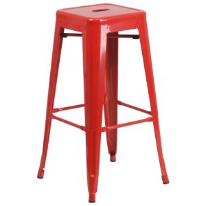 HUSKY Seating 500 LB Modern 30" Indoor-Outdoor Stacking Metal Bar Stool with Square Seat-Red