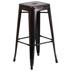 HUSKY Seating 500 LB Modern 30" Indoor-Outdoor Stacking Metal Bar Stool with Square Seat-Antique Black Gold