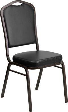 HUSKY Seating® 500 LB Heavy Duty Black Vinyl Commercial Stacking Banquet Chair with Gold Vein Frame