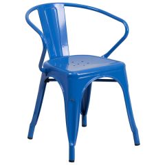 HUSKY Seating 500 LB Stackable Indoor-Outdoor Mid-Back Bistro Style Metal Chair-Blue