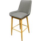 Amata 300 LB Metal Frame Bar Stool - Natural Clear Coat Faux Woodgrain Frame Finish - Charcoal Upholstered Bucket Seat
