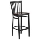 HUSKY Seating Heavy Duty 500 LB Metal Bar Stool with School House Back & Wood Seat-Walnut Wood