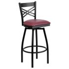 HUSKY Seating Heavy Duty 500 LB Black Metal Restaurant Bar Height Stool with X-Back & Swivel Seat - Burgundy Vinyl