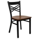 HUSKY Seating 500 LB X-Back Black Metal Restaurant Chair with Cherry Wood Seat
