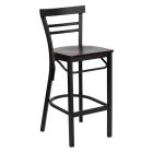 HUSKY Seating Heavy Duty 500 LB Metal Bar Stool with Mid-Back & Wood Seat-Mahogany Wood