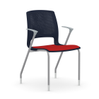9to5 Seating Dash 4-Leg Stacking 300 LB Guest Chair with Silver Frame and Gray Arms, Plastic Back, Upholstered Seat